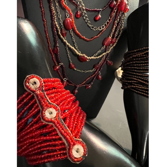 Handcrafted Multi-Strand Necklace & Bracelet Set; Made of Natural Materials - Picture 3 of 6